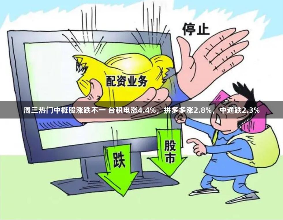 周三热门中概股涨跌不一 台积电涨4.4%，拼多多涨2.8%，中通跌2.3%